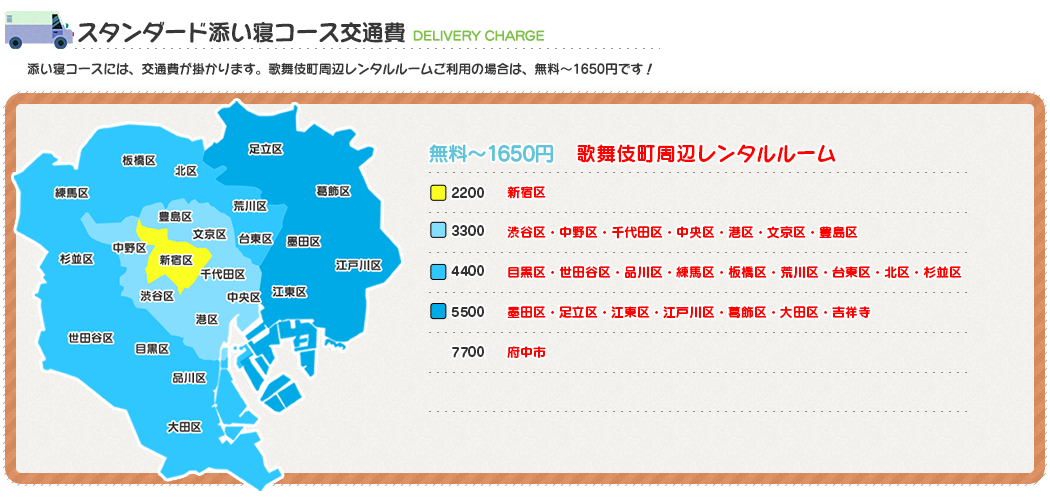 新宿 スタンダード添い寝コース交通費